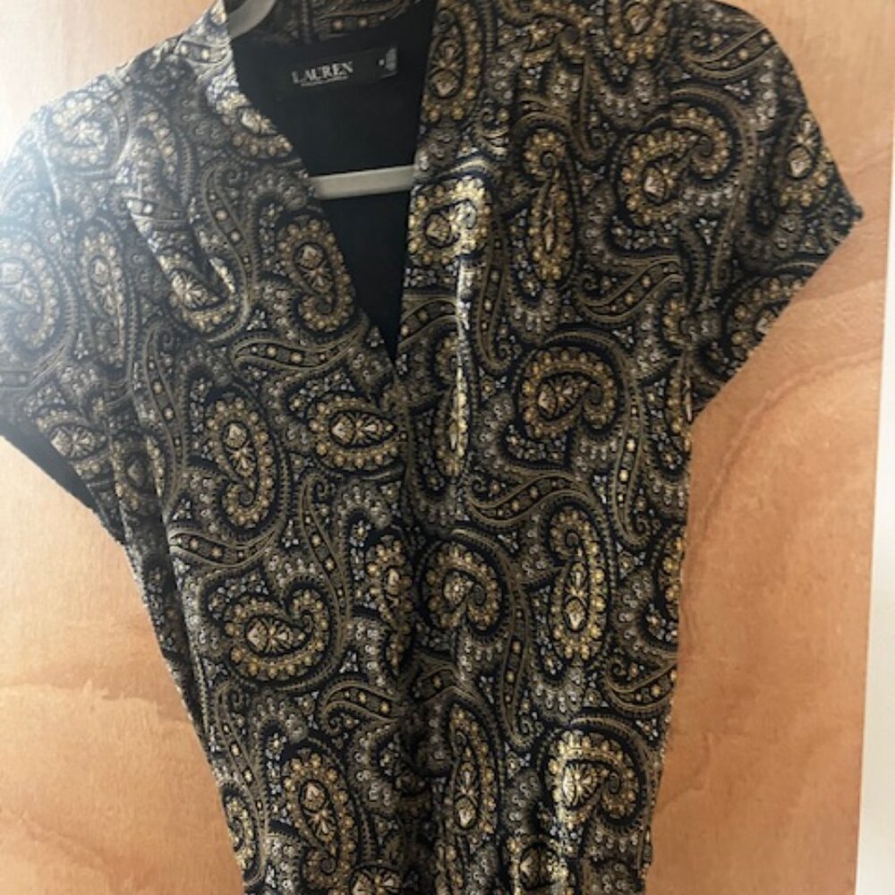 Lauren Ralph Lauren Women's  Paisley Belted Crepe Dress Size 6